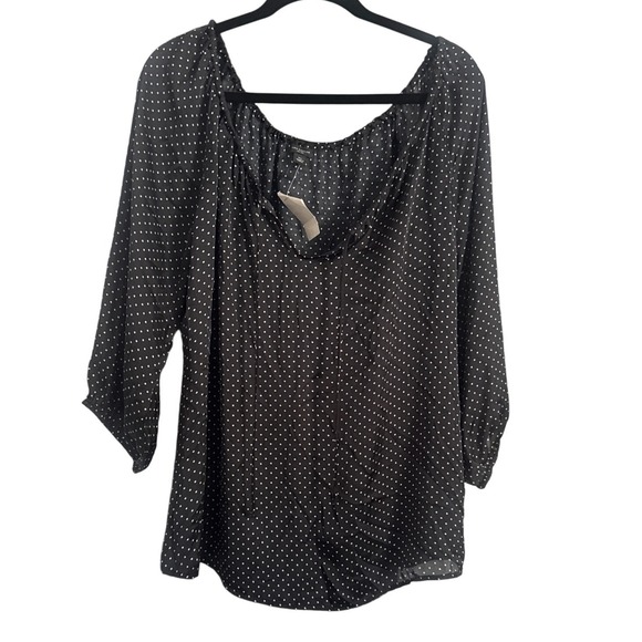 Ann Taylor Womens Blouse XL Black White Polka Dot 3/4 Sleeve Top NWT - Picture 1 of 3